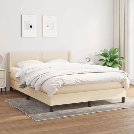 vidaXL - Boxspring - met - matras - stof - crèmekleurig - 140x200 - cm