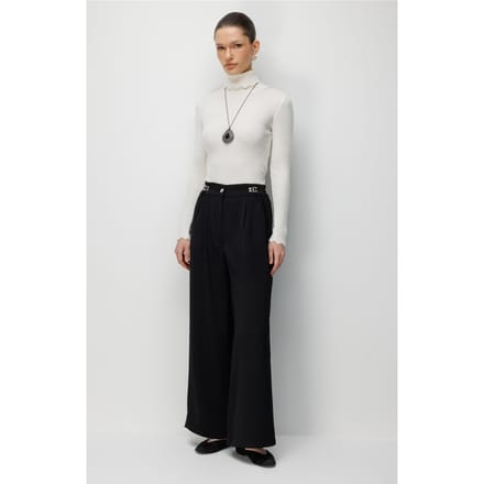 Hoge Taille Wijde Pantalon met Accessoire Detail