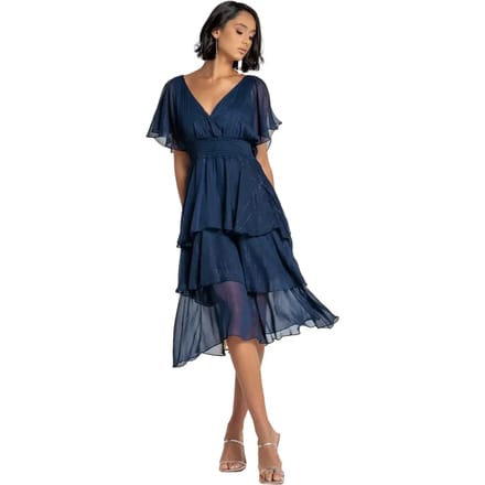 Vrouwen chiffon jurk met vlindermouwen Goddiva Midi