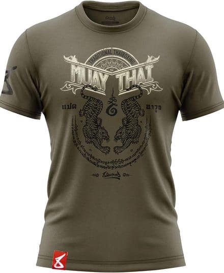 8 Weapons T Shirt Sak Yant Tigers Olijf Groen - S