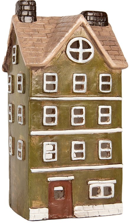 Clayre & Eef Waxinelichthouder Huis 20x17x39 cm Groen Keramiek