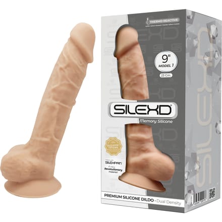 SILEXD - Dual Density siliconen Huidskleur dildo met balzak - 23 cm