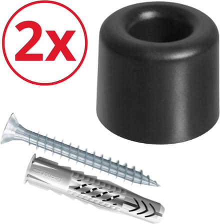 2 x Deurstopper Grond - Deurstopper - Deur Stop - Inclusief Montagemateriaal - Deurbuffer - Deurstop Rond Zwart - Stootdop - 2 Stuks