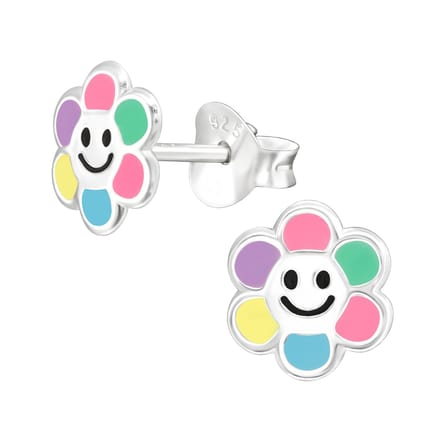 Oorbellen meisje smiley - bloem - zilver