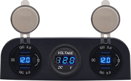 ProRide 12V USB Autolader 4 Poorten - QC3.0 - P19104 - Drievoudig opbouw paneel met Voltmeter