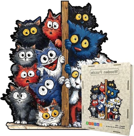 Houten Kat Puzzel - Dierenkunst 3D - Concentratie Verbeteren - Gelaagde Kunst - M - Gradiënt