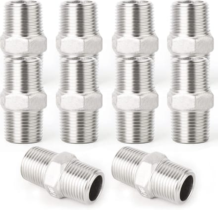 10 Stuks Zeskantnippels mannelijk 3/8 BSP RVS Rechte Koppeling Adapter