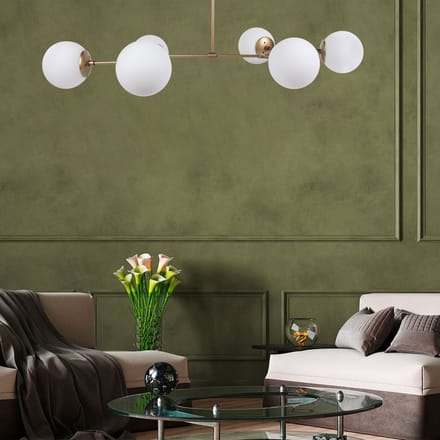Hanglamp Damar 6-Lichts – 100x58x48 cm – Geel/Wit – Metaal – In hoogte verstelbaar