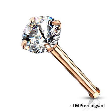 Neuspiercing PVD CZ top round 2.5 mm - rose goud - LMPiercings