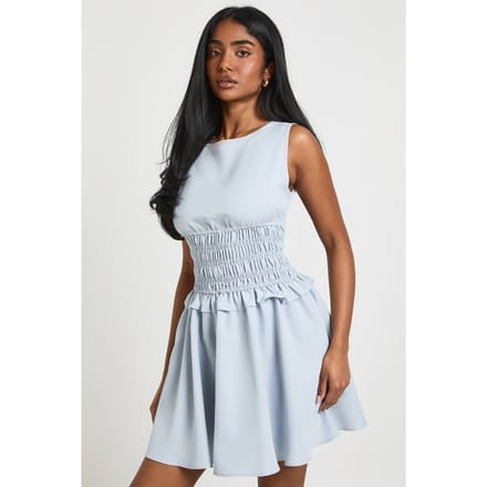 boohoo Dames Mouwloze Mini-jurk Met Gerimpelde Taille | Lichtblauw | Maat: 42