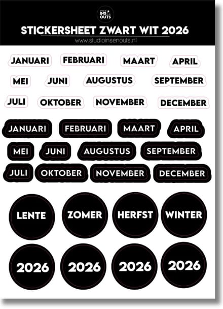 Stickervel Maanden 2026 | Zwart Wit