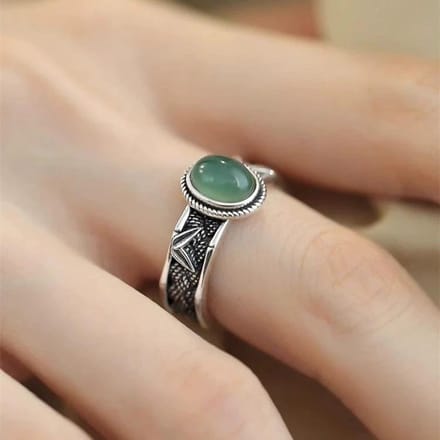 Eioppervlak Bamboe Blad Geweven Ring Dames High-end Design Nieuwe Chinese Retro Verstelbare Jadeiet Geweven Ring zilver