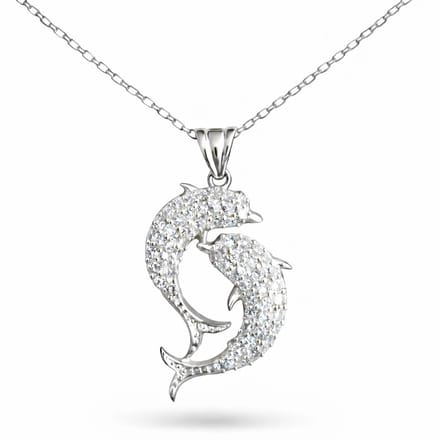 925 Zilver Dames Ketting - Dubbele Dolfijn - Romantisch & Uniek - Handgemaakt - Elegant