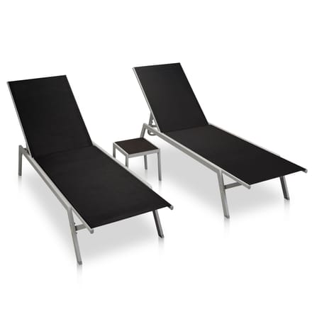 vidaXL - Ligbedden - 2 - st - met - tafel - staal - en - textileen - zwart