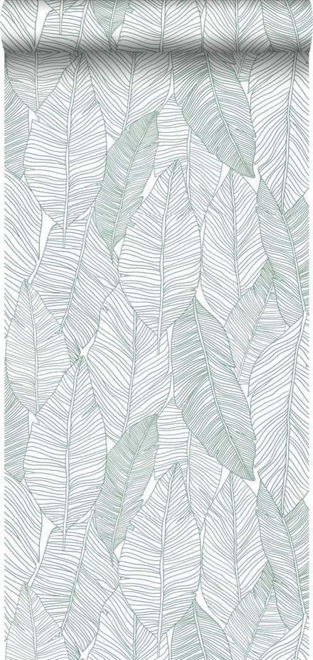 Walls4You behang bladeren groen en wit - 935309 - 0,53 x 10,05 m