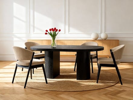 Vente-unique Set van 2 stoelen van stof en zwart rubberhout - Beige - ZELVYN