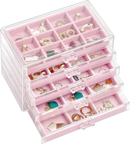 Stapelbare Acryl Oorbel Opberger met 5 Lades en Verstelbare Trays
