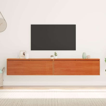 vidaXL - Wandkast - met - plank - Wandgemonteerd - Wasbruin - Massief - grenenhout