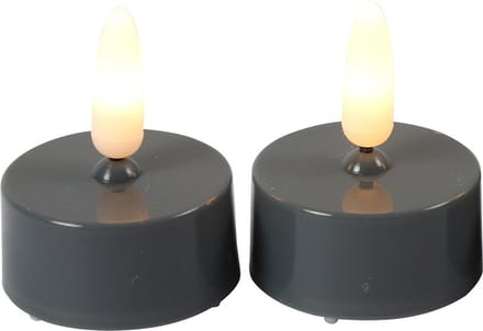 Countryfield LED theelichtjes/waxinelichtjes - 2x st - grijs - met timer - warm wit