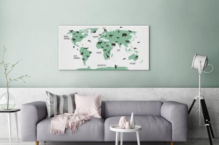 Kinder Wereldkaart Dieren canvas | Wereldkaart Canvas Schilderij 100x50 cm