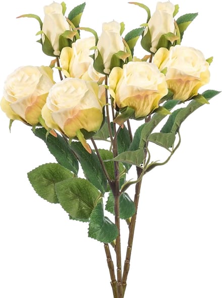 Emerald Kunstbloem Roos tak - 3x - 44 cm - creme wit - Kunst zijdebloemen