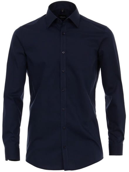 Venti - Heren Overhemd - Poplin - Strijkvrij - Slimfit - Navy