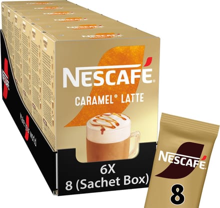 Nescafé Caramel Latte oploskoffie - 6 doosjes x 8 zakjes