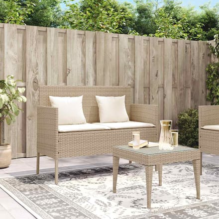 vidaXL - Tuinbank - met - kussens - poly - rattan - beige