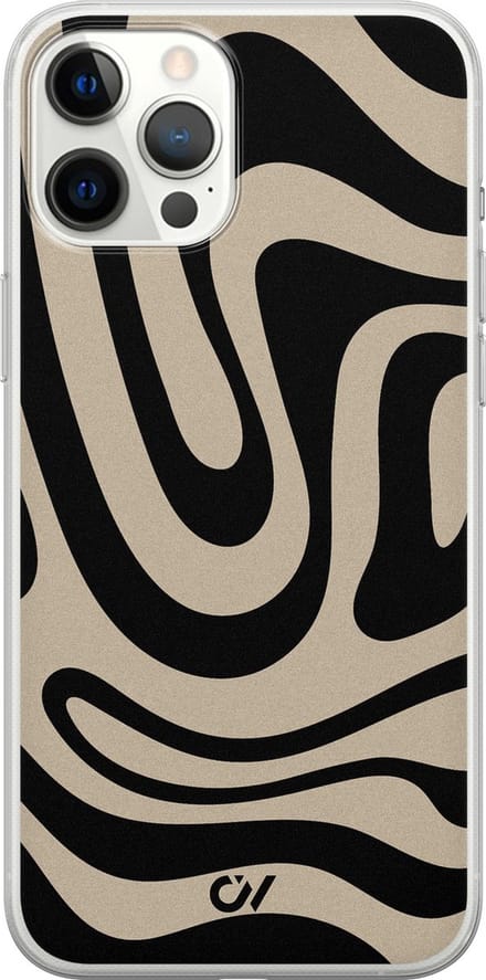 Hoesje geschikt voor Apple iPhone 12 Pro Max - Abstract Black Waves - - Zwart - Apple - Casevibes