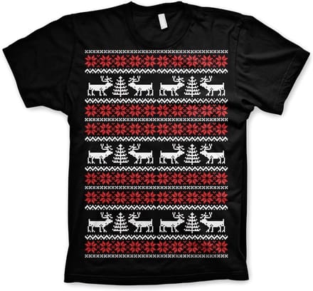 Heren Tshirt -S- Christmas Knit Pattern Zwart