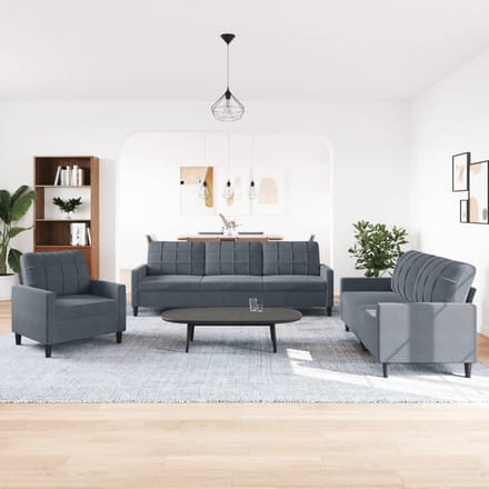 vidaXL - 3-delige - Loungeset - met - kussens - fluweel - donkergrijs