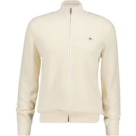 Gant Vest Solid Color Micro Textured Cotton Zip Cream / male