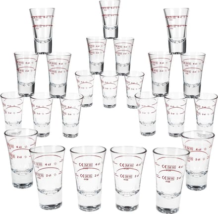 24-delige set BOSTON borrelglaasjes 2cl & 4cl gemarkeerd van glas - 52194