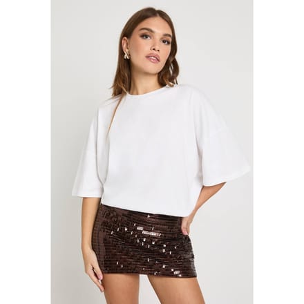 boohoo Dames Pailletten mini A-lijnrok | Espresso | Maat: 12