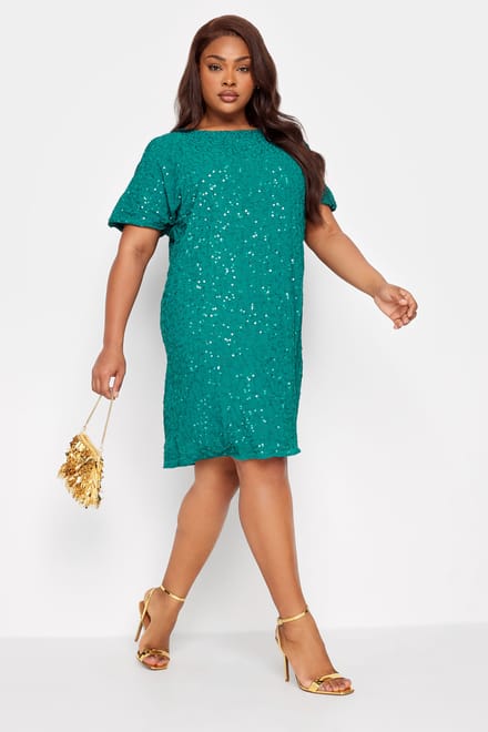 Luxe: Ultimate Embellishment Luxe Geweven Shiftjurk Met Kralen & Pailletten In Blauwgroensize 48