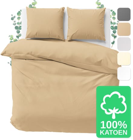 JACOBSON Dekbedovertrek - 155x220 cm + 1 Kussensloop 80x80 cm - 100% katoen - met Rits - Beige