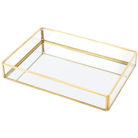 Vintage Metalen Glas Opbergdoos Gouden Dienblad Sieraden Cosmetica Displaydozen Rectangular medium
