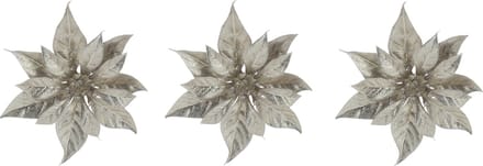 Decoratie bloem kerststerren - 4x stuks - champagne glitter - op clip - 18 cm - kerstboomversiering
