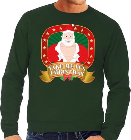 Foute kersttrui / sweater - groen - Kerstman Take Me Its Christmas heren M