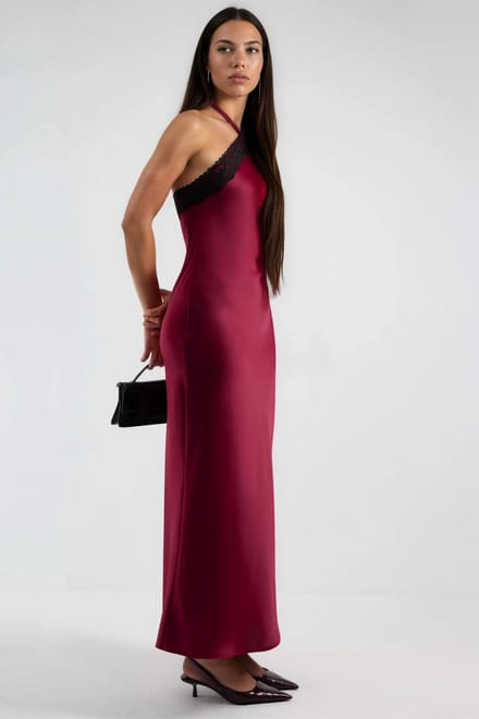 Maxi-jurk met Halternek en Kantdetail