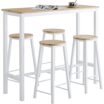 SoBuy - Bartafel met 4 Krukken - OGT22-WN -Max. 150 kg - 120 x 40 x 100 cm - Wit