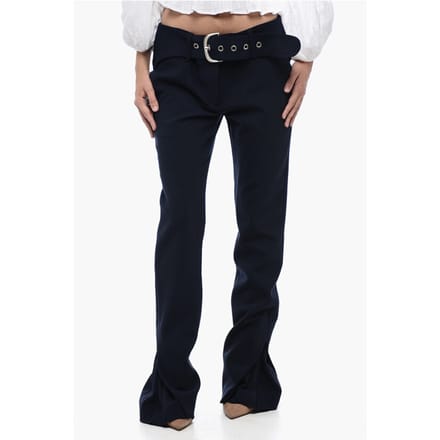 Broek met lage taille en plooien in middernachtblauw