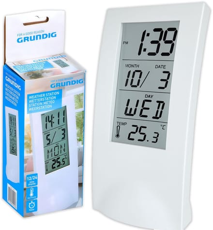 Grundig Weerstation - Weergave Tijd, Datum en Temperatuur - met Wekker en Timer - Wit