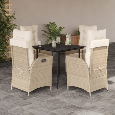 vidaXL - 5-delige - Tuinset - met - kussens - poly - rattan - beige