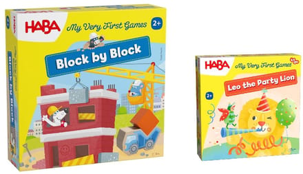 Haba Set van 2 spellen vanaf 2 jaar: Steen op steen + Partyleeuw Leo
