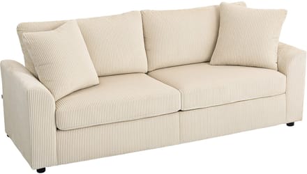 HOMCOM-3-Sitzer-Sofa-Polyester-212L x 80B x 88H cm-Cremeweiß