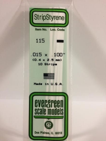 Evergreen Modelbouwdecoratie - 115 Strip 0,4mmX2,5mmX35cm - 10 stuks Styreen