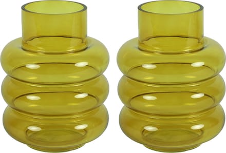 Countryfield Bloemenvaas Bubbles - 2x - mosterdgeel transparant - glas - D17 x H22 cm