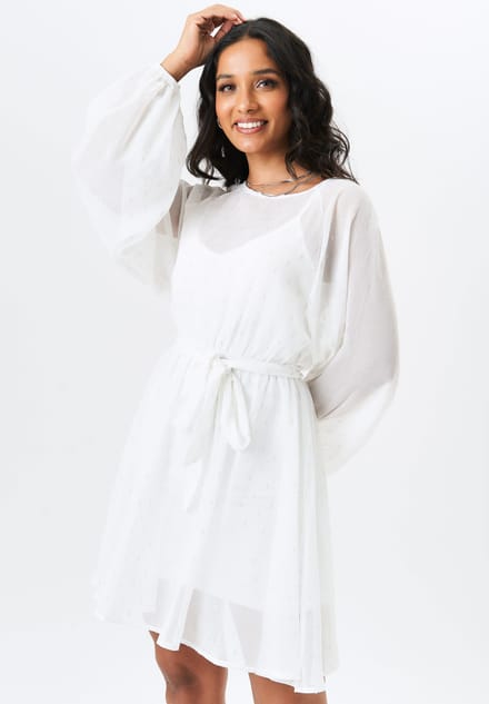 Mini-jurk van chiffonfolie met lange mouwen