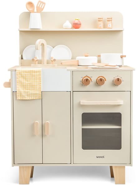Woet® Houten Speelkeuken Beige met 16 Accessoires - Vanaf 3 Jaar